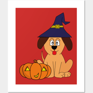 Dog Witch Pumpkin Halloween Posters and Art